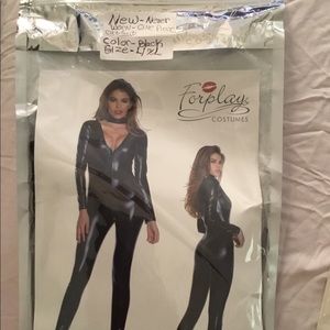 Black metallic zipfront catsuit size L/XL Sexy